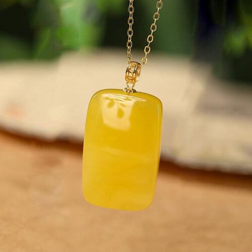 Natural Hotan jade amber beeswax S925 sterling silver pendant antique woman adornment sweater chain send mom fashion