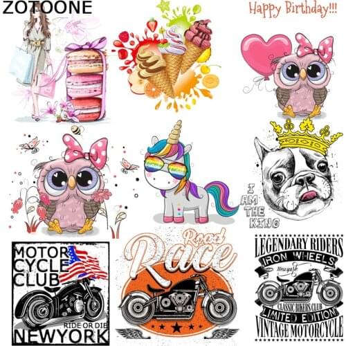ZOTOONE Cartoon Unicorn Owl Clothing Tin Sticker DIY Auto Alphabet Printing Patch Theat transfers for clothes thermal press D
