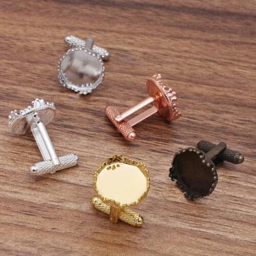100pcs threaded rod crown into 15mm tray bezel blank cufflink base jewelry cabochon settings French cufflinks shirt accessories