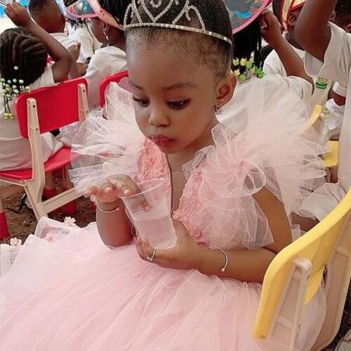 Pink Flower Girls Dresses for Wedding With Lace Appliqued Tulle Tutu Skirt Floor Length First Communion Dresses Custom Made