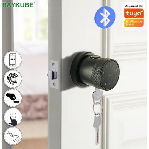 RAYKUBE Wifi Bluetooth Fingerprint Door Lock Support Tuya Smartlife APP 13.56Mhz Card Code Keyless Latch Knob Lock Smart L06