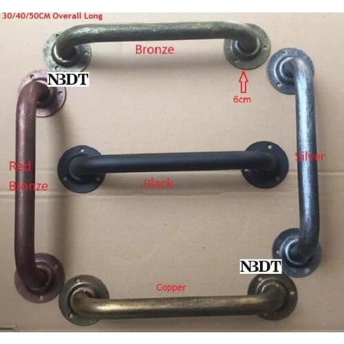 Retro Rustic Rural Wooden Barn Door Water Bended Bent Tube Pipe Flange Bar Pull Grab Towel Rack Bronze Black Silver