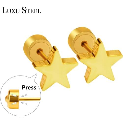 LUXUSTEEL aretes mujer Stainless Steel Star Screw Stud Earring Fashion Jewelry Anti-allergy Korean BabyGirl Earrings Party