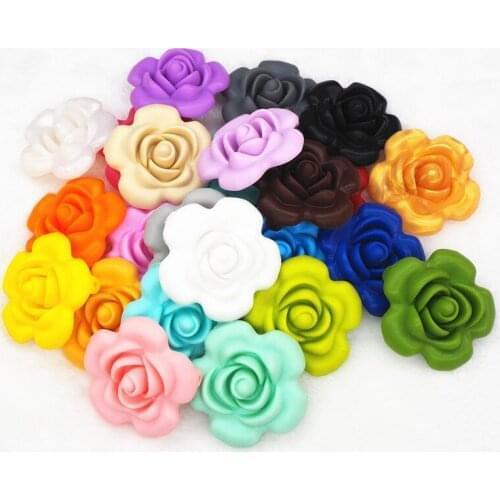 Chenkai 50pcs Silicone Rose Flower Teether Beads DIY Handmade Baby Pacifier Dummy Chewing Jewelry Pendant Sensory toy