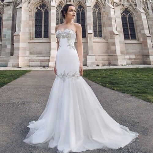 Sexy Backless Mermaid Wedding Dress 2021 Charming Sweetheart Sleeveless Sequins Tulle Bridal Gowns with Crystal