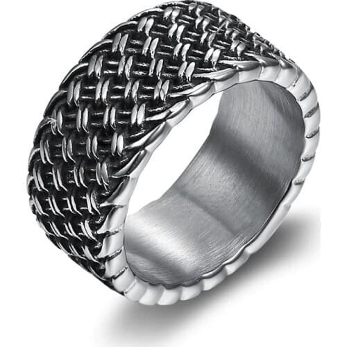 Ancient look jewelry antique stainless steel mens ring round bank ring for men women gifts