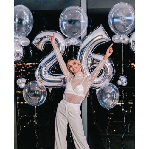 Bright Flicker Light Transparent Balloon Silver Foil Number Balloons For Happy Birthday Adult Surprise Party Decoration Supplies