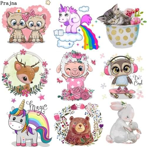 Rainbow Unicorn Applique Owl Cat Iron-on Transfers For Clothing Heat Transfer For Clothes Cartoon Thermal Stickers On Clothes