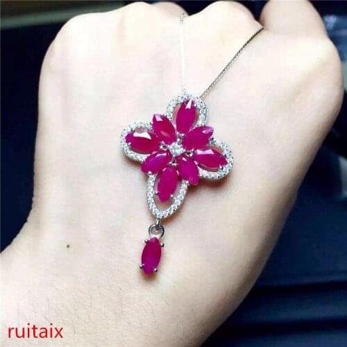 KJJEAXCMY boutique jewels 925 sterling silver encrusted with natural ruby pendant + necklace with argyle antique jewelry