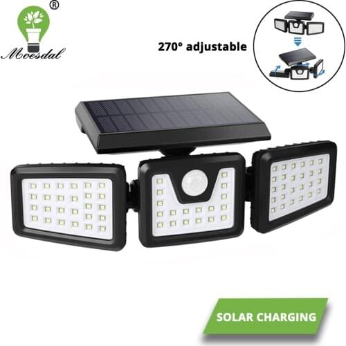 Solar Lights Outdoor Wireless LED Solar Motion Sensor Lights 3 Adjustable Heads 270 Degree Wide Angle Security LED Flood Light