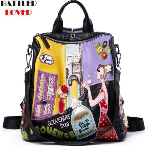 Women Backpack Fashion Casual High Quality Embroiderry Shoulder Bag Female Leather Schoolbag for Femme Mochila
