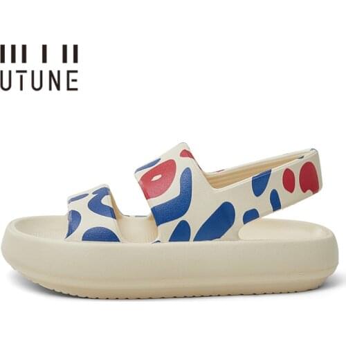 UTUNE Outside Sandals For Women Summer Platform Shoes Printing Beach Female Slides Slippers Outdoor EVA 4CM Thick Sole Non-slip
