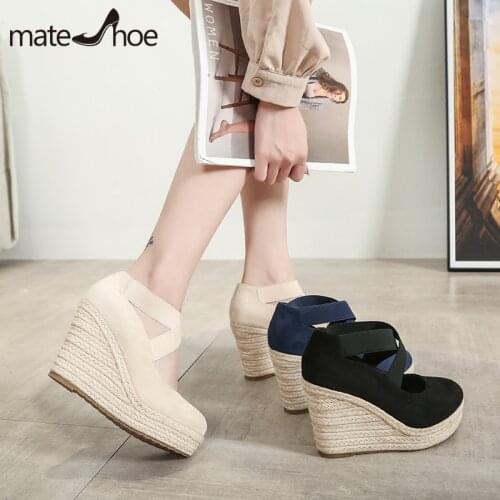 2021 Women 10cm Heel Same Suede Wedge Single Shoes Womens Shallow Mouth Espadrilles Spring and Autumn New Sandals High Heels