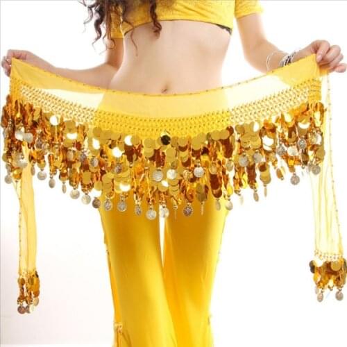 2020 Hot Sale Women New Belly Dance Costume Hip Scarf Wrap Sequins Belt Coins Chiffon Skirt Hot