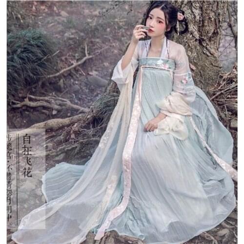 11Colors Vintage Women Hanfu Dress Square Collar Tang Suit Set Fairy Girls Ancient Elegant Wedding Dress Stage Performance