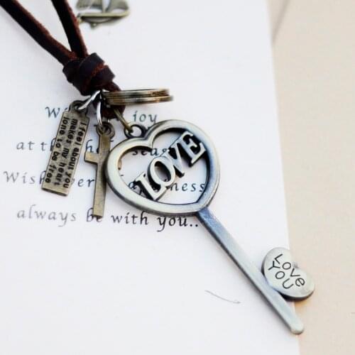 Womans Jewelry Statement necklaces & pendants Love Heart Key Pendant Vintage Long Necklace Women Christmas Gift collares mujer