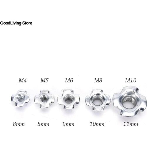 ZLinKJ 10pcs/Set Wholesale Four Prong Furniture T Nut Inserts For Wood Zinc Plated M4/M5/M6/M8/M10