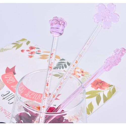 1PC Glass Stirring Rod Cherry Blossom Cat Claw Star Diamond Glass Stir Bar Coffee Cocktail Stick Drink Mixer Household Bar Tools