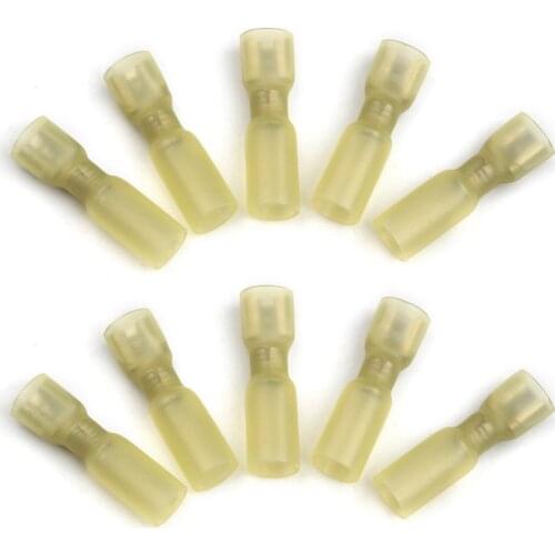 10PCS Insulated Yellow Heat Shrink Female Spade Butt Crimp Terminal 12-10AWG Electrical Wire Cable Terminal Connector 4.0-6.0mm2