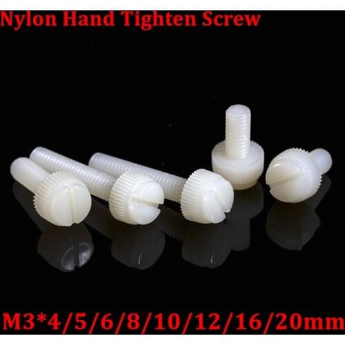 100pcs M3 Nylon hand tighten Screw Plastic Knurled screws slotted antirust insulation Screw Bolts M3*4/5/6/8/10/12/16/20mm