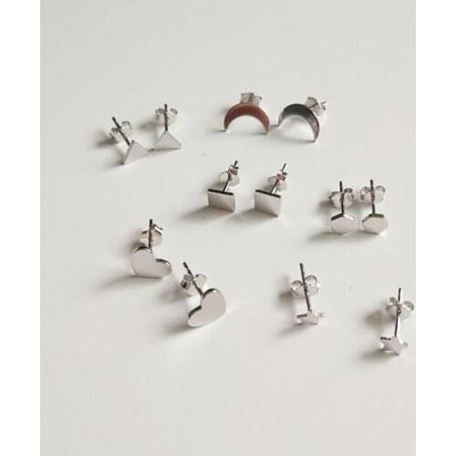 New 6 Style Real 925 Sterling Silver Square Stars Moon Exquisite Fashion Simple Stud Earrings For Women Triangle Jewelry Brincos