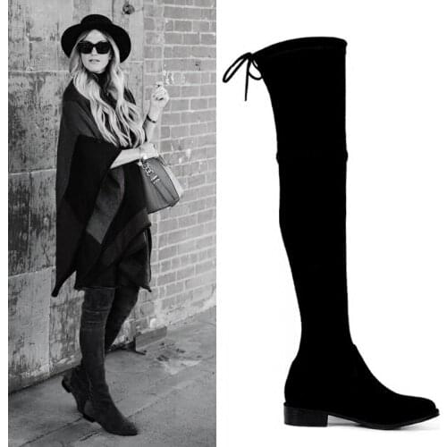 2019 Flat thigh high boots Winter boots for woman over the knee comfortable suede boots for ladies long boots women shoes black