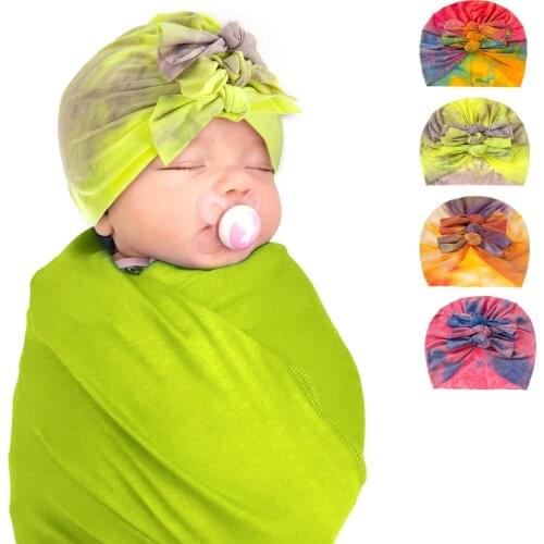 2021 New Summer Soft Bows Knot Hat Bowknot Baby Indian Cap Tie Dyed Childrens Beanie Hat Headwrap Hair Accessories