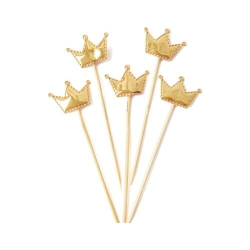 5 Pcs Cute Lovely Gold Blue Pink Crown Cake Topper For Birthday Cupcake Flag For Party Wedding Decoration Supply