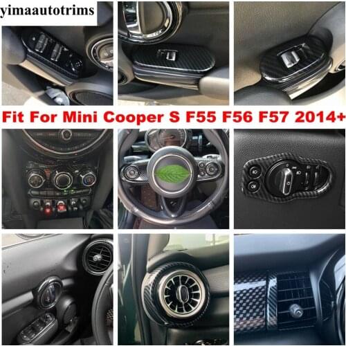 AC Air / Head Lights Button / Steering Wheel Cover Trim Carbon Fiber Look Accessories For Mini Cooper S F55 F56 F57 2014 - 2020
