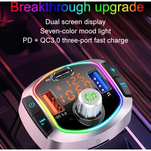 Bluetooth 5.0 Car Kit Handsfree Wireless FM Transmitter Car MP3 Player with PD18W QC3.0 Quick Charge Car Charger BC63