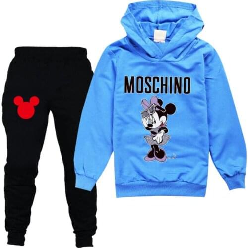 Disney Spring Mickey Minnie Boys Girls Clothing Sets Autumn Casual Long Sleeve Sweatshirt + Pant Sport Suits Kids Clothes