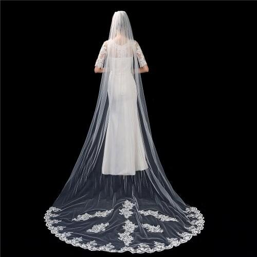Long Lace Appliques 3 Meter Cheap One Layer Wedding Veil Veu de noiva longo com pente Sexy wedding veil with comb 2021