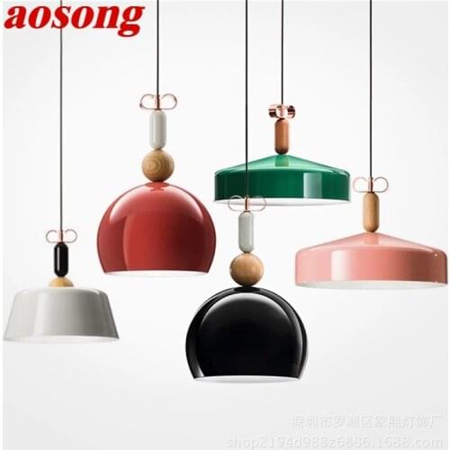 AOSONG Colorful Pendant Light Contemporary Simple LED Lamps Fixtures For Home Decorative Dining Room