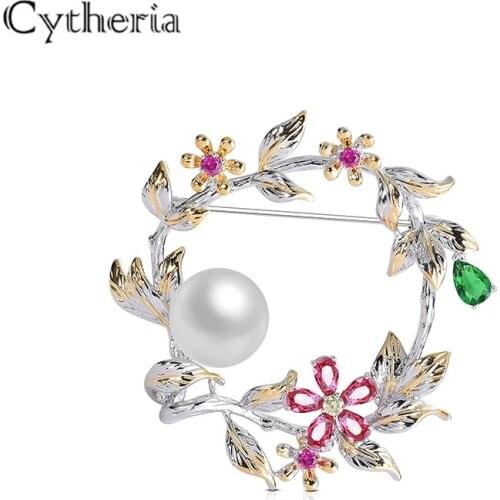 Colorful Rhinestone Simulated Pearl Wreath Flower Brooch Pin Classic Popular Women Scarf Jewelry Pins Gorgeous Bouquet