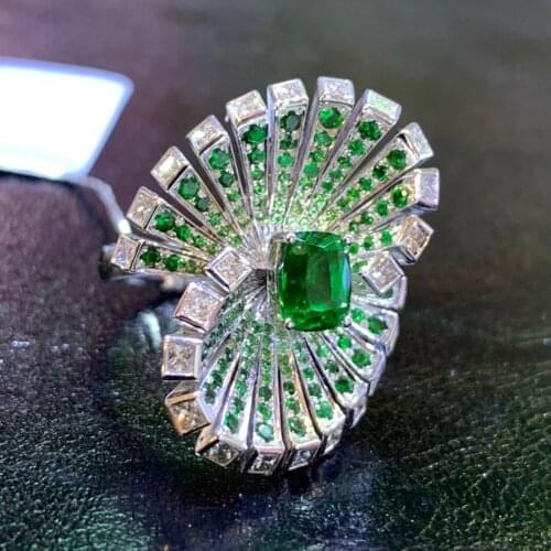 LR427 Solid 18K Gold Nature 2.01ct Green Tsavorites Gemstones Rings for Women Fine Jewelry Presents the Six-word Admonition