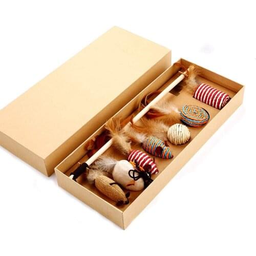 Cat Feather Toy Set, Playing Cats Toys Cat Wand Pet Activity Cat Nip Toys Feather Toys Collection in Gift Box, Set of 7