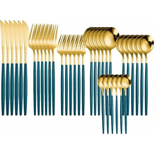 Western Cutlery Set 36 Piece Gold Cutlery Set Forks Knives Spoons Tableware Set Stainless Steel Dinnerware Kitchen Gold Flatware