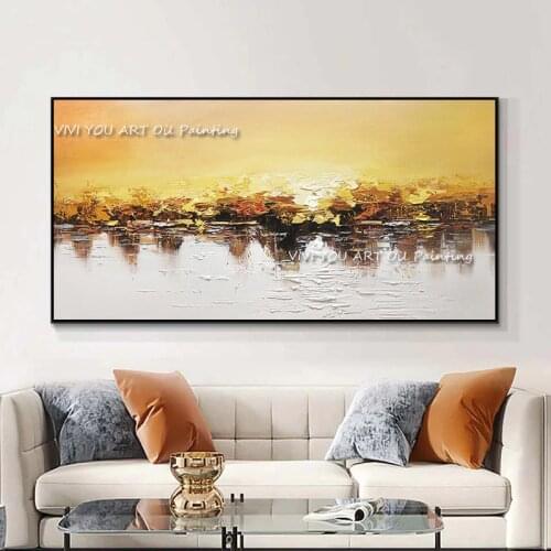 Sunset Sunrise Gold Yellow Country View Wall Art Canvas Handpainted Cuadro Modern Abstract Painting Wall Pictures Living Room