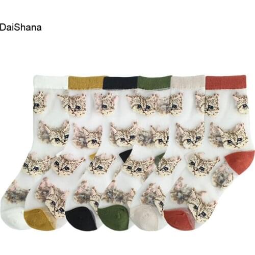 2021 New Product High Quality Women Socks Harajuku Crystal Slik Tide Socks Cartoon Animal Funny Cat Socks Happy Cute Socks