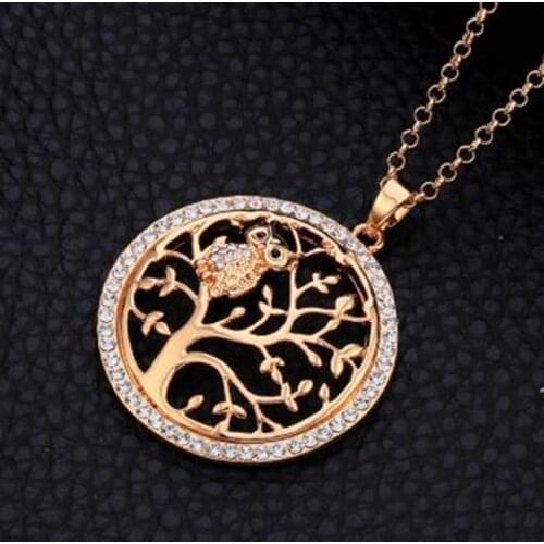Owl Necklace Tree of Life Pendant Rose Gold Lady Charm Sweater Chain Crystal Long Necklace and Pendant Jewelry