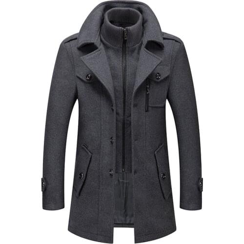 Woolen Coat Men Autumn Winter Coat Men Solid Color Cold Resistant Wool Blends Overcoat Men Double Collar Casual Trench Coat Male
