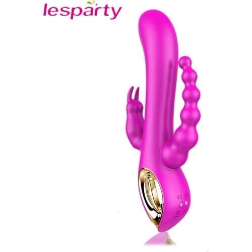 Rechargeable Triple Pleasure Rabbit Vibrator G spot Clitoris Stimulator Anal Plug Powerful Dildo Vibrator Sex Toys for Woman