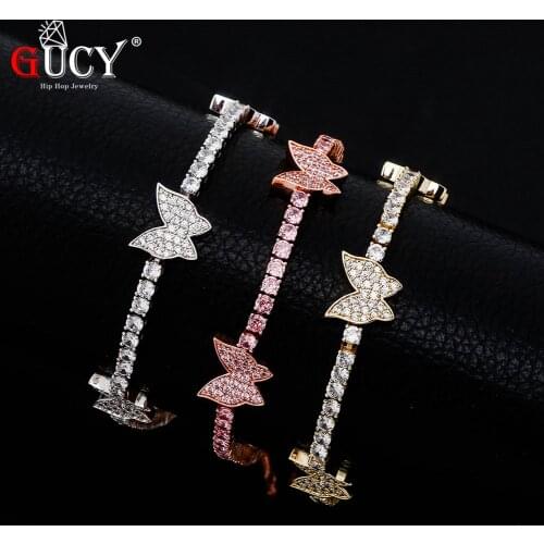GUCY Butterfly Pendant 3mm 1 Row Tennis Anklets Chain Hip Hop Jewelry Fashion Women Feet Link adjustable For Gift