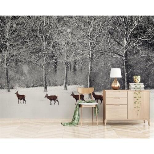 Beibehang Custom wallpaper Modern minimalistic black and white forest elk landscape background wall 3d wallpaper papier peint