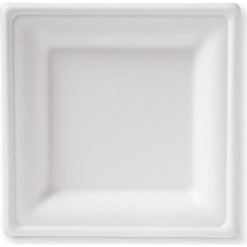 HOT 6 Inch Compostable Square Plate50 Sticks Heavy-Duty Sugarcane Disposable Biodegradable Plate, Suitable for Dessert,White