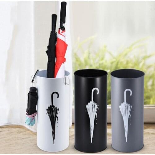 Household Simple Iron Round Umbrella Stand Moisture Storage Bucket Umbrella Receiving Rack For Home Hallway Entryway Office WF95