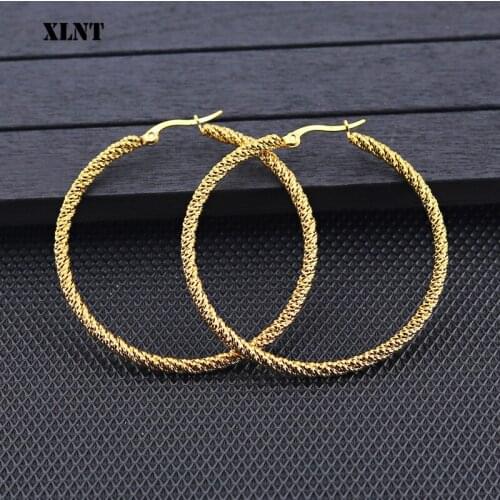 XLNT Small Big Circle Women Hoop Earrings Exaggerated Hoop Ear Loop Smooth Ring Earring Stainless Steel Jewelry