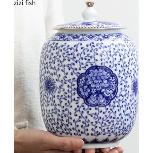 Blue and White Ceramic Jar Tea Caddy Sealed Jar Storage Tank Tea Box Tea Organizer Tea Tins Decorative Jars Desktop Organize Box