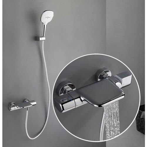 1 Set Thermostatic Faucet Shower Bath Faucet Cold and Hot Water Mixer Waterfall Shower Bathtub Faucet With Handheld
