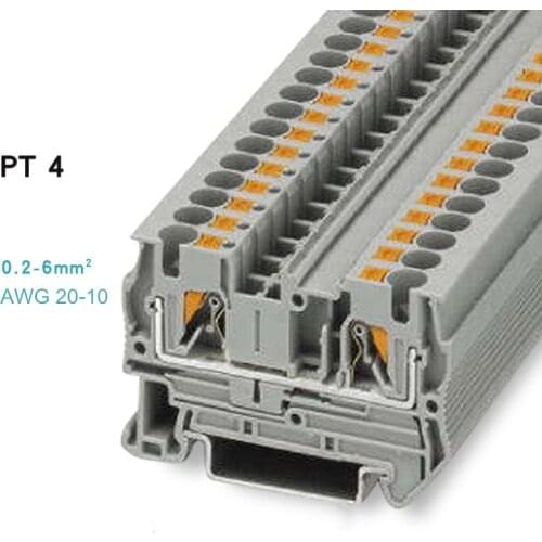 20pcs Type Fast Wiring Arrangement Connector Din Rail Combined Push In Spring Screwless Terminal Block PT-4